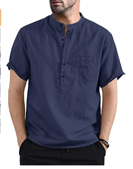 Title 7, Chemise homme en coton et lin de couleur unie a...