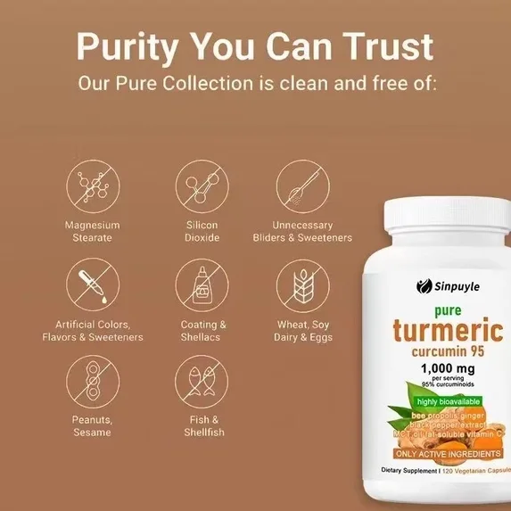 Pure Turmeric Curcumin 1000mg 120 Capsules With Ginger Black Pepper And Vitamin C For Joint Health — view 4