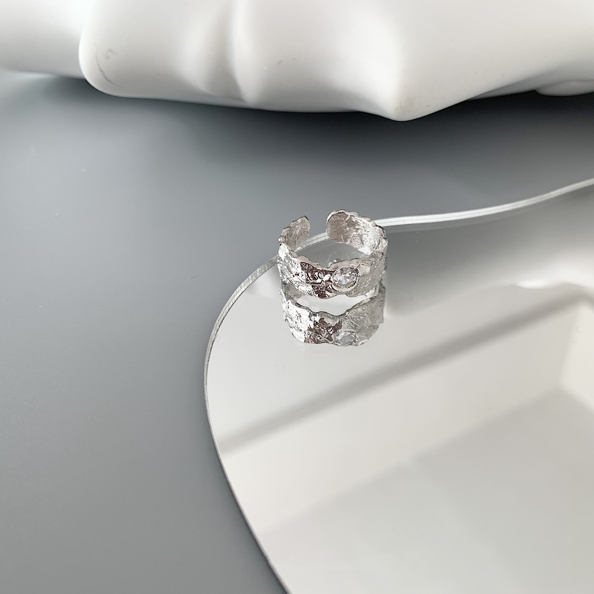 Korean S925 Silver Creative Lava Geometric Irregular Ring