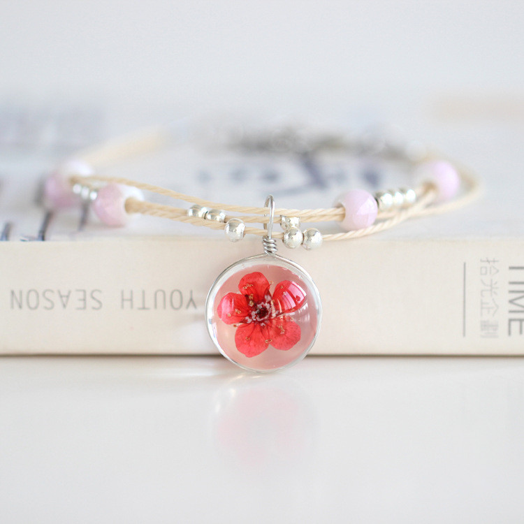 Glass Ball Hand-dried Flower Bracelet