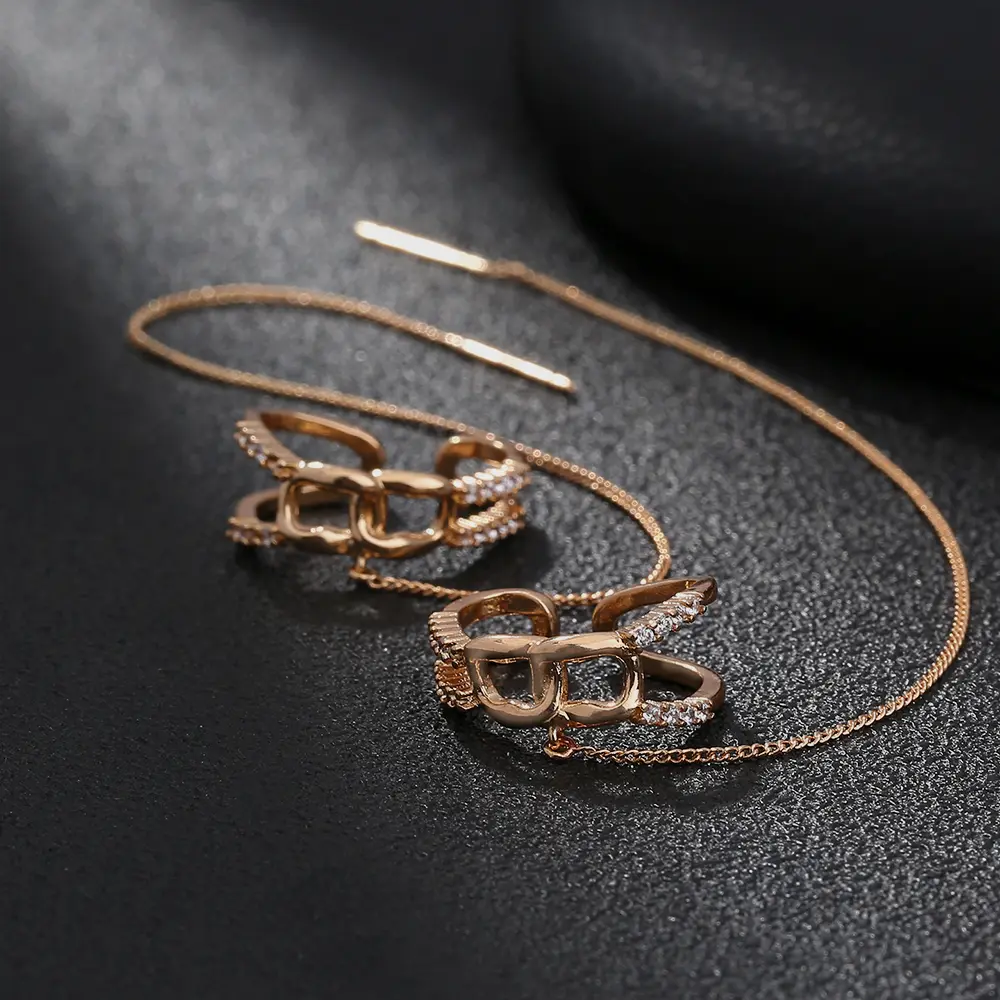 Cross Border Jewelry Wholesale, Niche Design, Copper Micro Inlaid Zircon Ear Bone Clip, Long Tassel Ear Line, Fashionable And Versatile Earrings