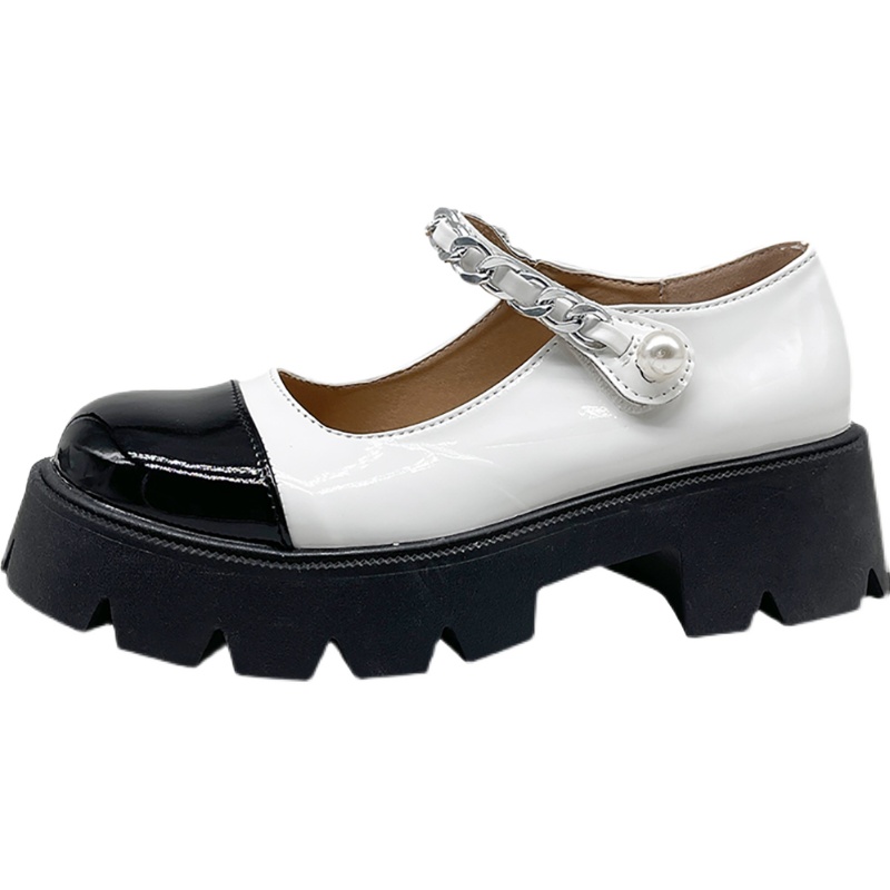 Spring And Summer Round Toe Chain Platform Small Leather Shoes