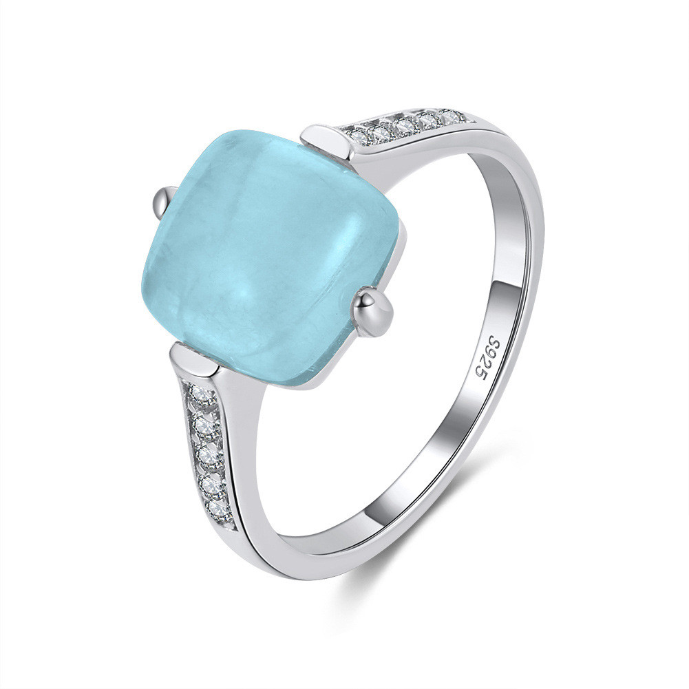 Title 2, S925 Sterling Silver Ring Natural Aquamarine Fo...