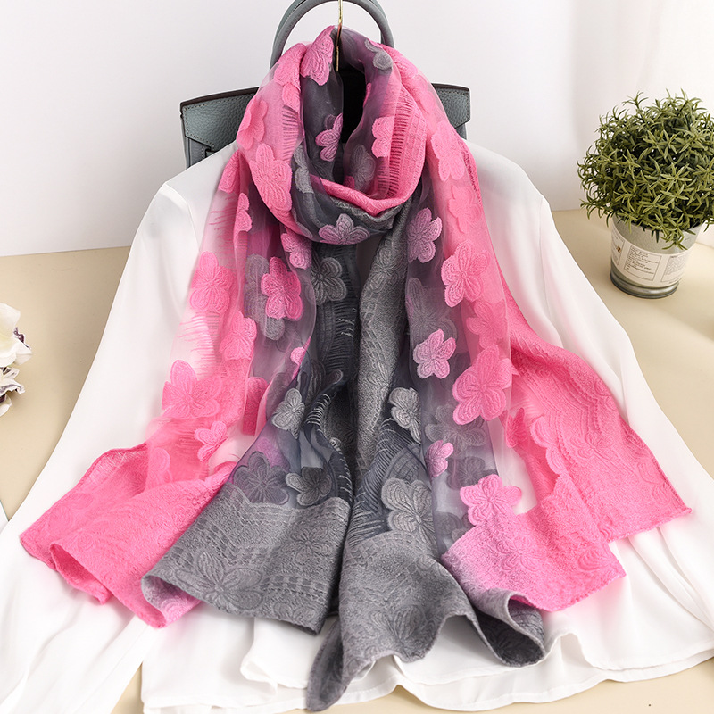 New Lace Hollowed Out Flower Cutting Gradient Rose Scarf Fe