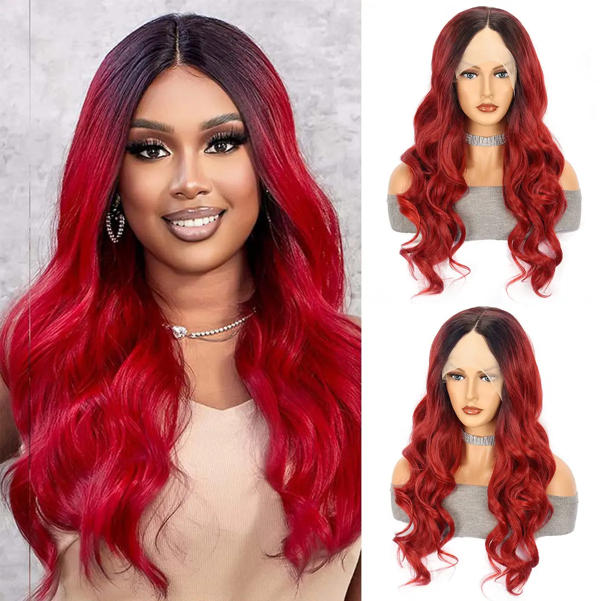 Red Large Wave Long Curly Hair Chemical
