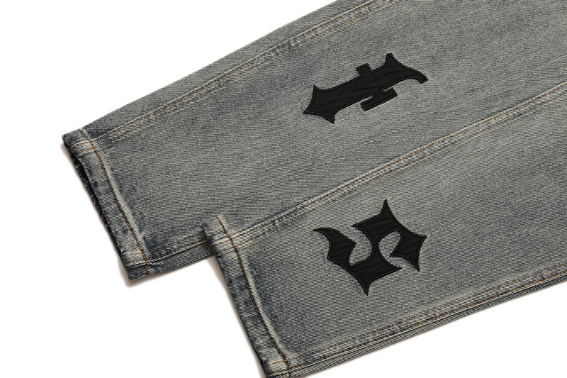 Title 4, Jeans Vintage Hombre con Parches de Letras, Bor...