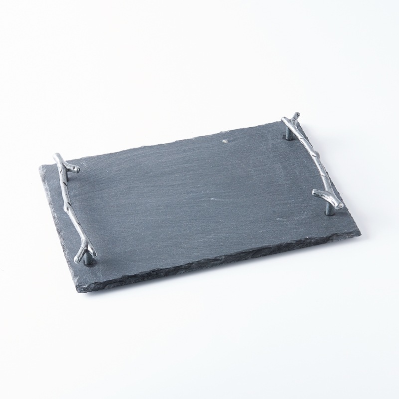 Title 6, Natural Black Slate Branch Handle Rectangular Tray