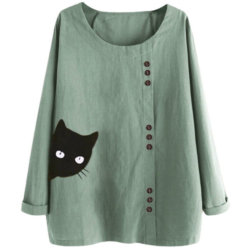 Title 5, Cotton And Linen Round Neck Cartoon Cute Printi...