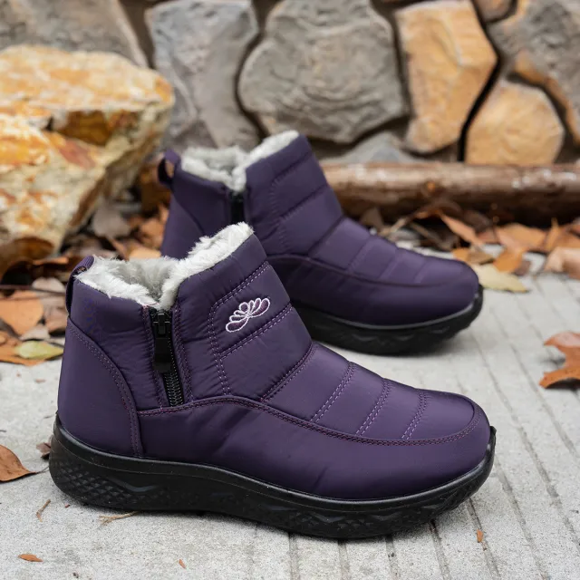 Winter Snow Boots WIth Side Zipper Casual Warm Plush Flat Shoes Women's Fleece Ankle Boot Purple - Shop at LoveMi
