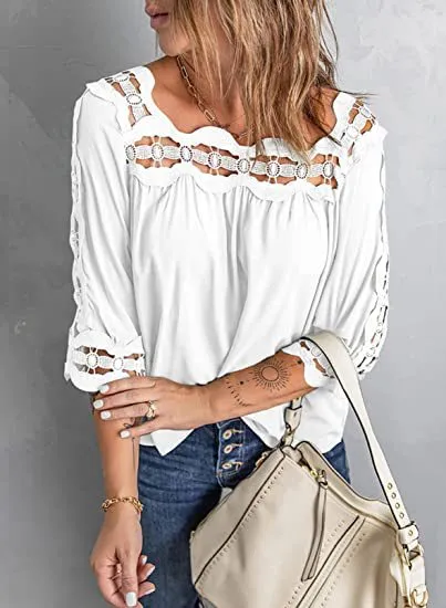 Female Lace Stitching Loose Leisure Five Point Sleeve White - Shop at LoveMi