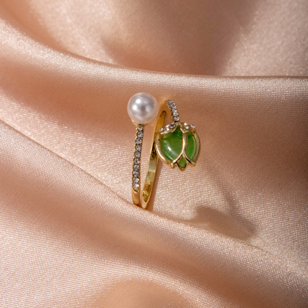 Tulip Bud Pearl Ring For Women, Fashion Niche Design Index Ring, Korean & Japanese Trendy Finger Jewelry