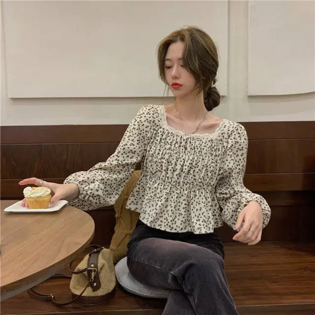 Women's French Vintage Lace Floral Long Sleeve Shirt Floral - Shop at LoveMi