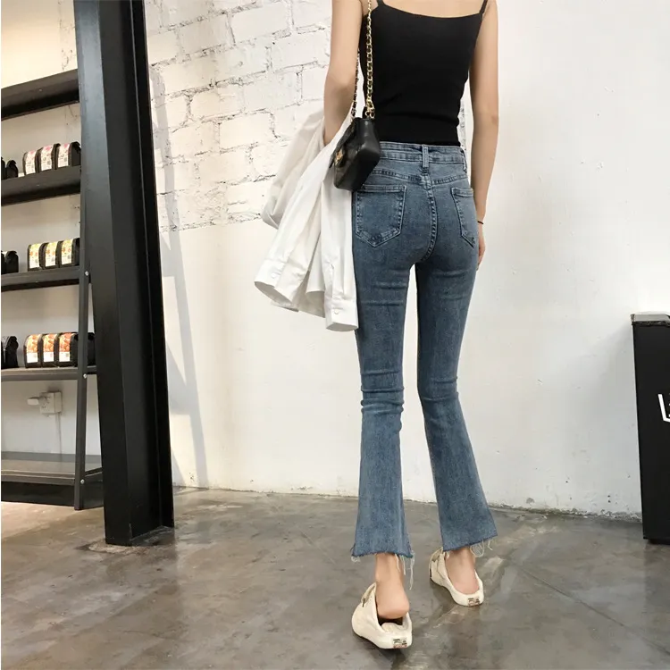 Flared Pants Net Celebrity Women's Nine-point Wide-leg Jeans Trend - Blue