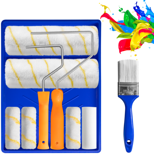 Paint roller 9 set tray rollers soft sleeves brush kit