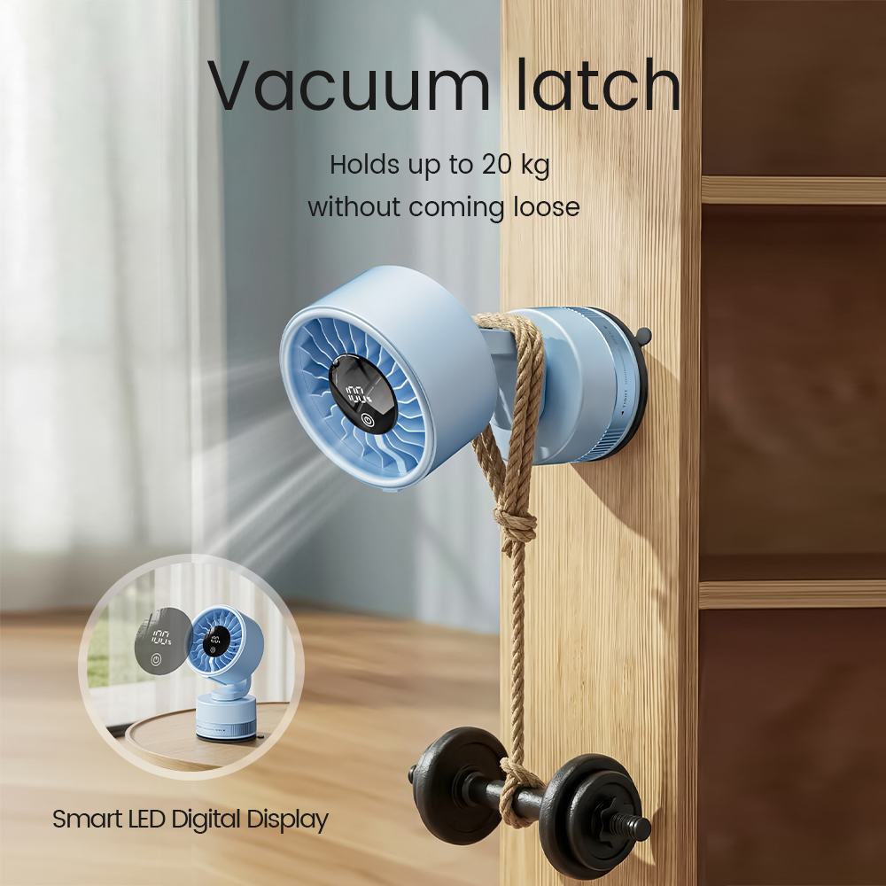 4000 MAh High Capacity Suction Cup Fan With Ultra Strong Suction, Can Be Used As A Bathroom Fan Or Car Fan,Features Five Adjustable Speed Settings And An LED Digital Display thumbnail 4