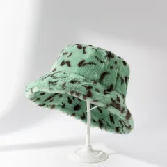 Vintage Plush Leopard Print Fashionable Autumn And Winter Warmth Japanese Hat - Green - View 1