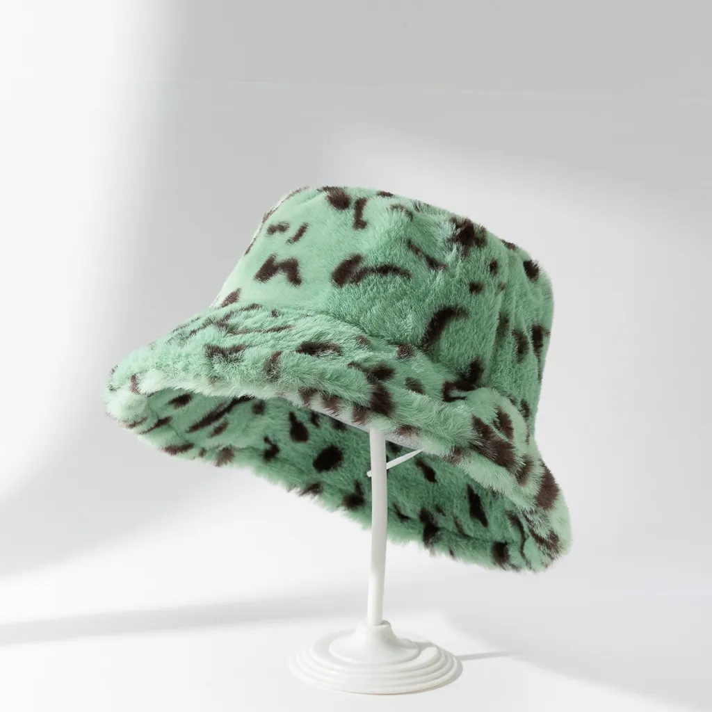 Vintage Plush Leopard Print Fashionable Autumn And Winter Warmth Japanese Hat - Green