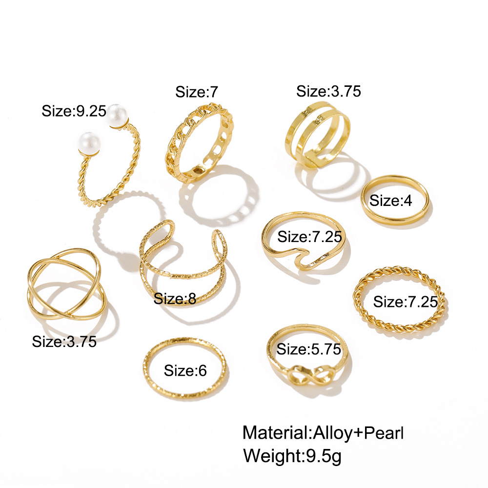 Title 3, Alloy 10-piece Ring Set Creative Simple Pearl J...