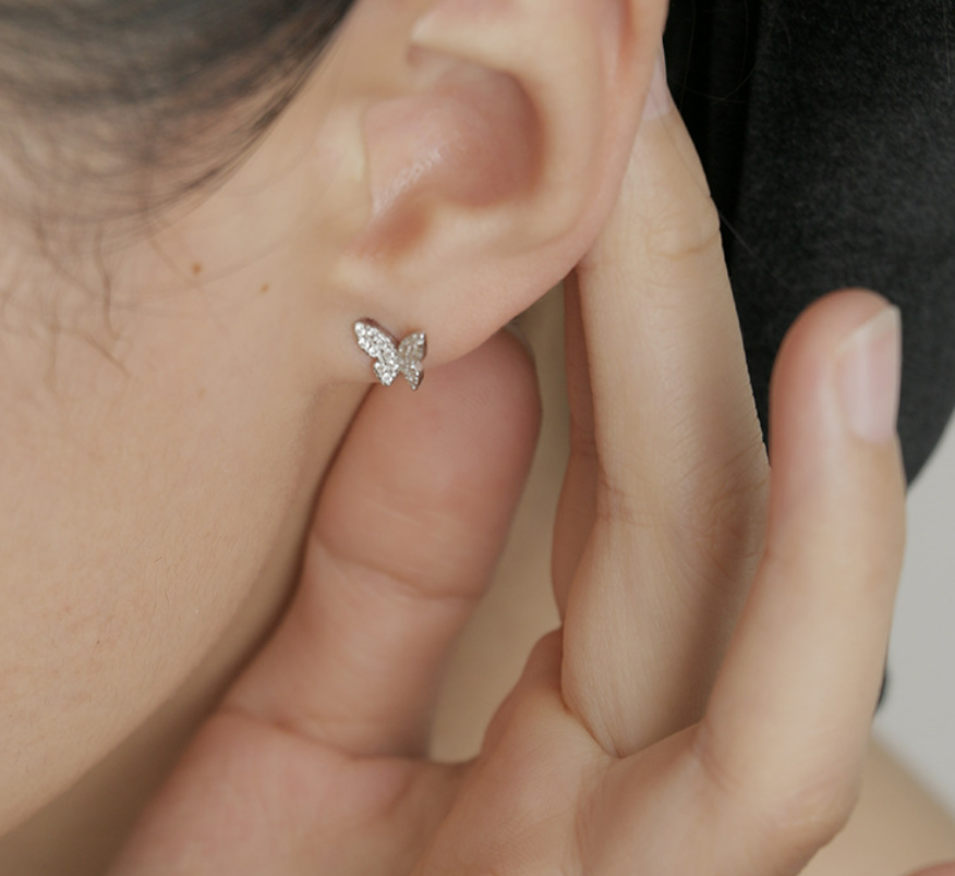 Butterfly Studs 925 Sterling Silver Small Commuter Zircon