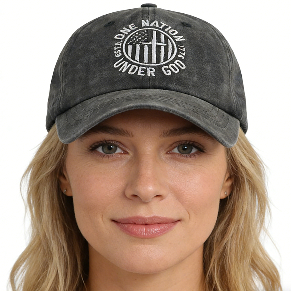 2pcs One Nation Under God Baseball Cap For Women Men, Adjustable Embroidered Wash Cotton Baseball Cap