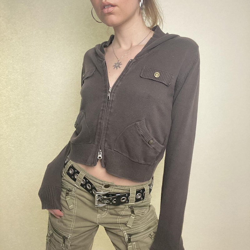 Solid Color Jacket With Double Zippered Pockets And Buttons