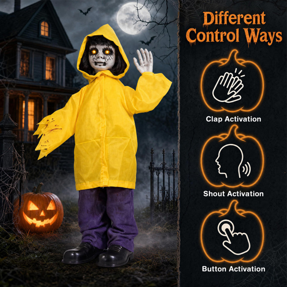 Animatronic Haunted Boy With Light Up Eyes And Creepy Sound 2