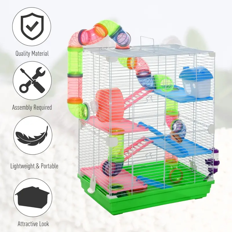 5 Tiers Hamster Cage Portable Animal Travel Carrier W Exercise Wheels Tube