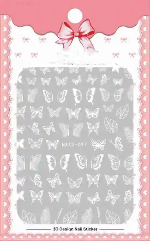 Black Butterfly Nails Stickers Decals White Flower