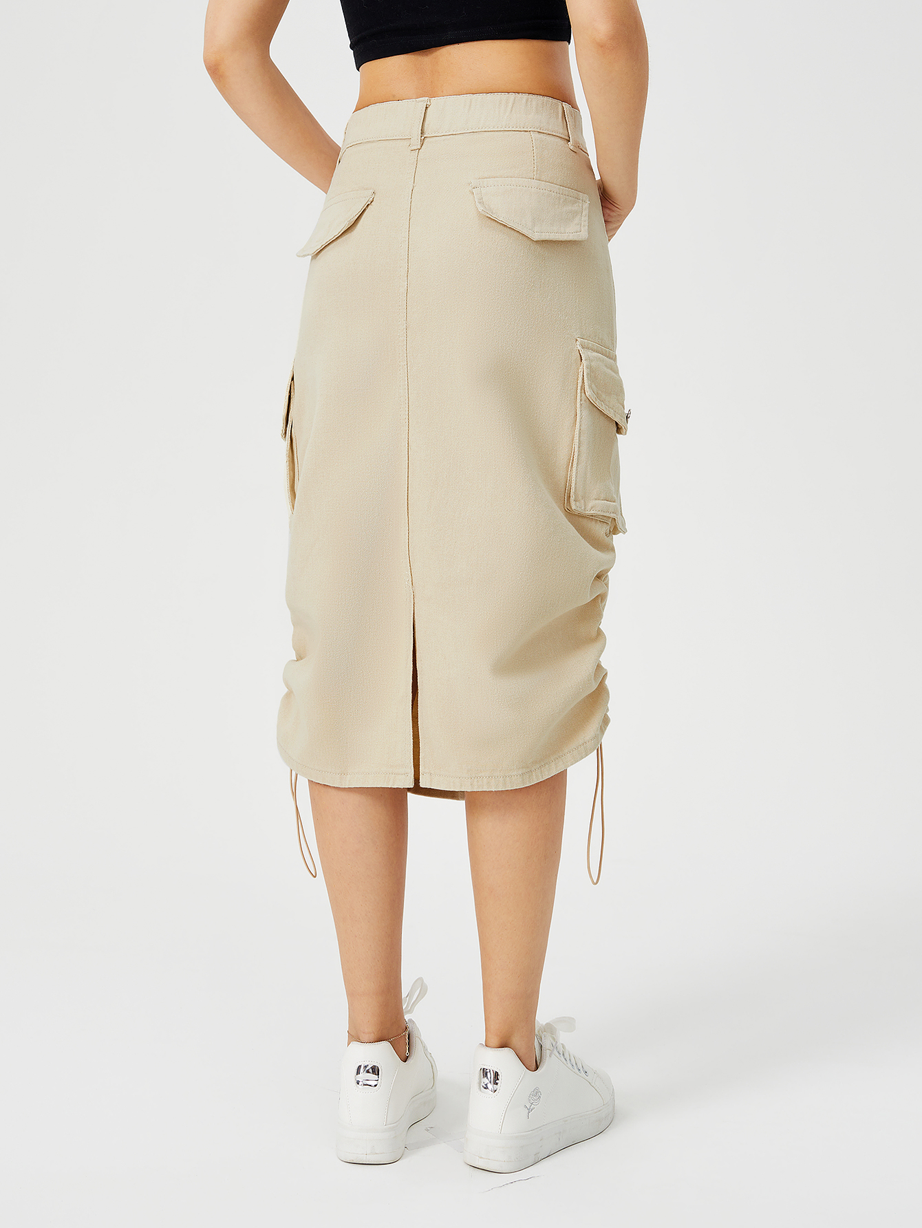 Women's Cargo Long Skirt Casual Streetwear Loose High Waist Front Split Maxi Skirt With Pocket Women's Cargo Long Skirts High Waisted Pencil Skirt Midi Length Jean Skirt With Cargo Pockets