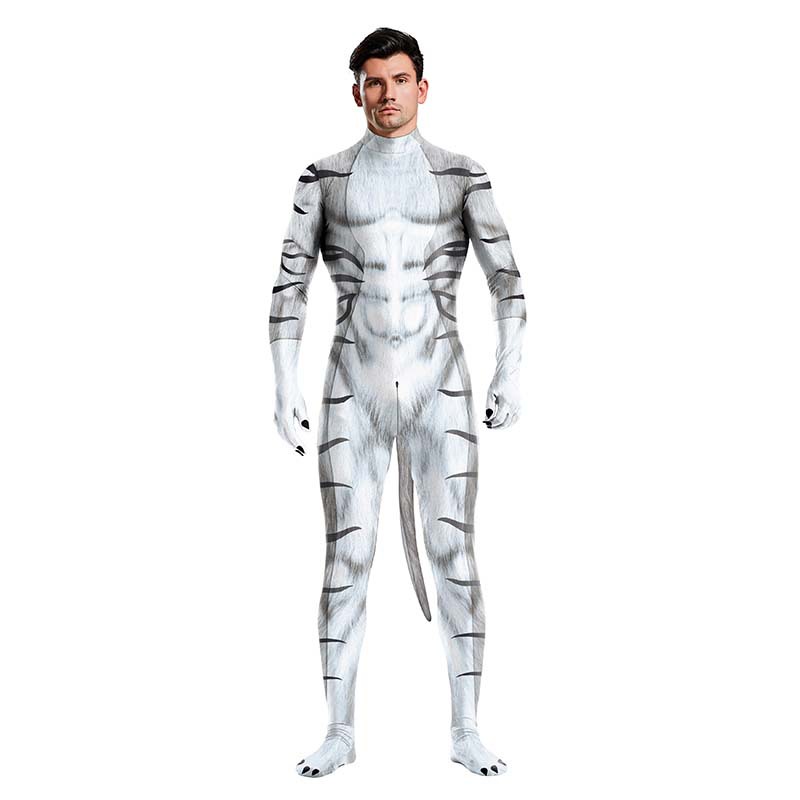 Costume Animal White Tiger Pattern Digital Printing Jumpsuit Male