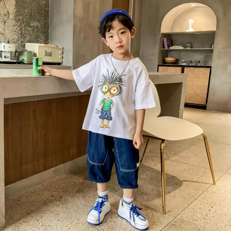 Two-piece Cartoon Short-sleeved Thin Cropped Pants