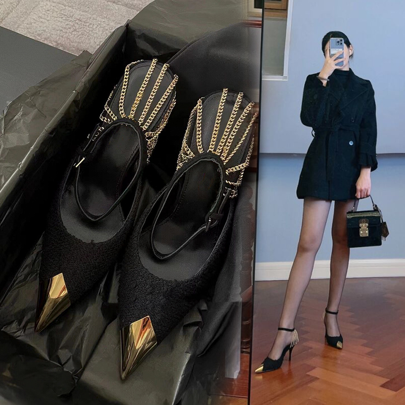 High Heels Feminine Metal Pointed Toe Buckle Strap