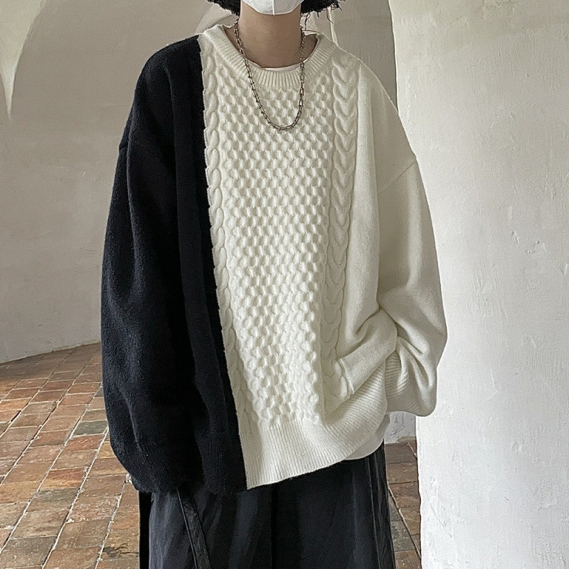 Mens Vintage Patchwork Clashing Twisted Crew Neck Jumper