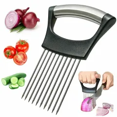Food Slice Assistant - Stainless Steel Onion Holder Slicer Tomato Cutter NonSlip - View 1