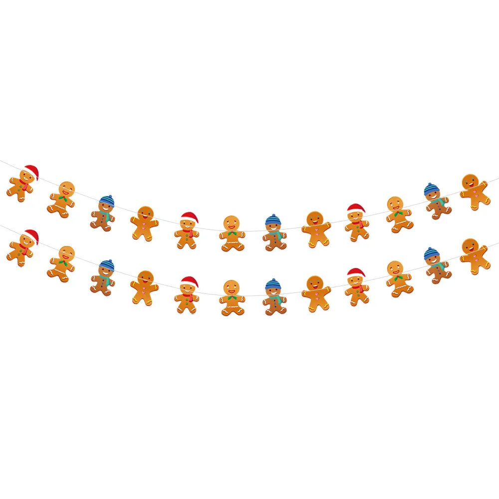 2 Pack Christmas Banner Paper Christmas Sign Garland Gingerbread Man Snowman Christmas Hanging Bunting Garland For Christmas Party Decorations Xmas...