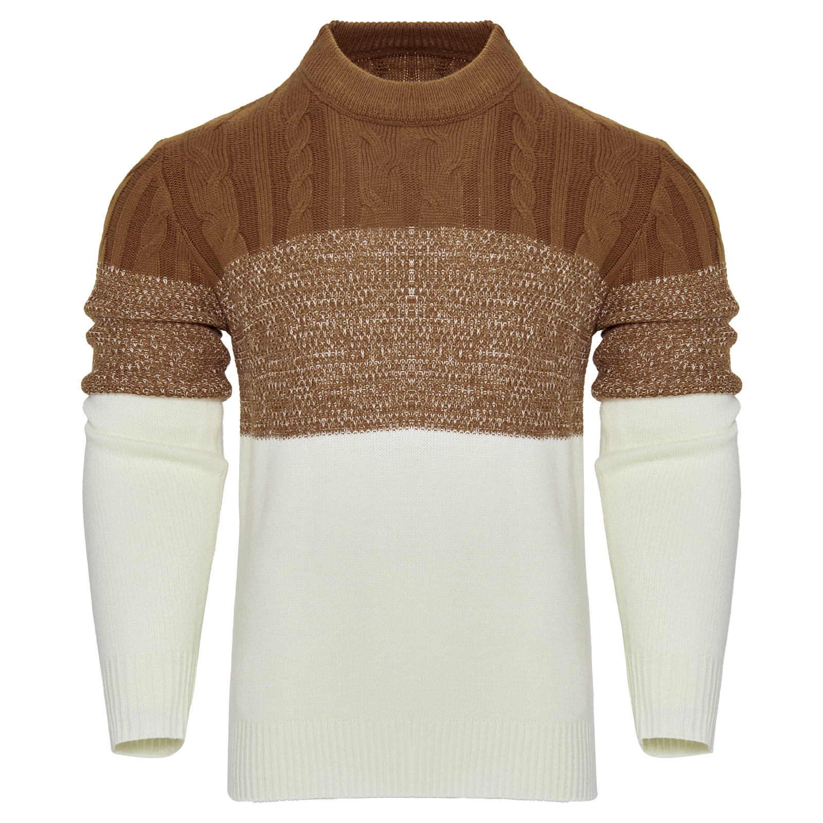 Mens-Casual-Color-Block-Long-Sleeve-Cable-Knit-Pullover-Sweater