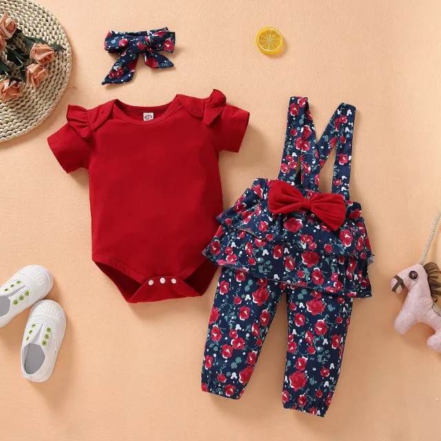 Newborn Toddler Baby Girls Clothes Set Short Sleeve Pullover Bow Red - Shop at LoveMi