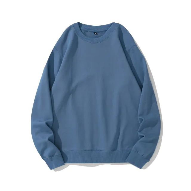 Heavyweight Round Neck Sweater Thickened Terry Solid Color Couple Classic Blue - Shop at LoveMi