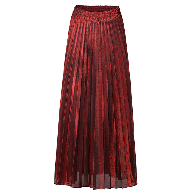 Women's Solid Color High Waist Large Pleated Skirt Red - Shop at LoveMi