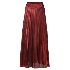 Women's Solid Color High Waist Large Pleated Skirt - Red - View 1
