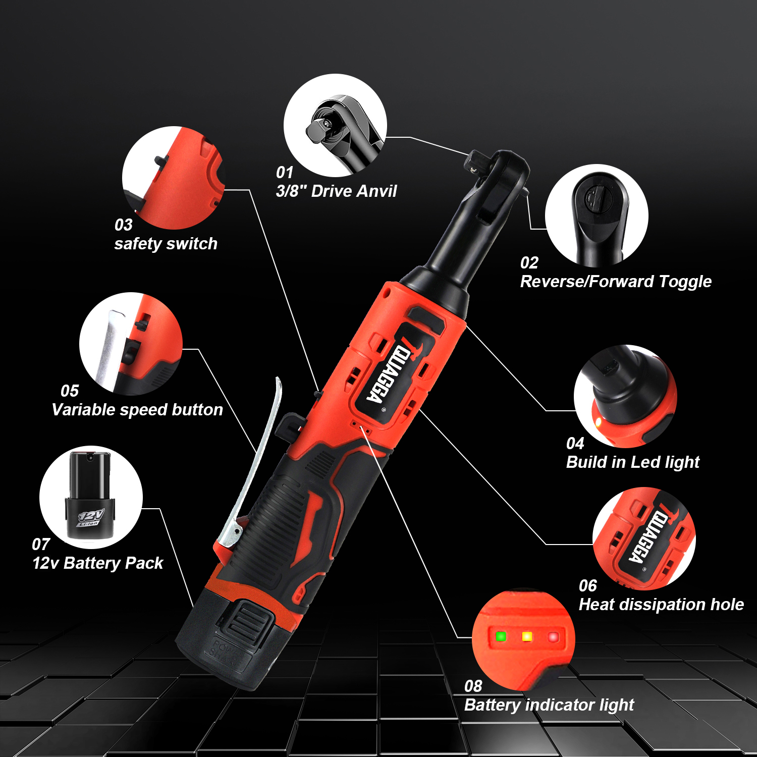 TQUAGGA Cordless Electric Ratchet Wrench Set, 12V, 45ftlbs,Variable Speed Power Ratchet Wrench,with Batteries2,Automotive Repair Tools, Electric Tools Cordless,Hardware,Impact,Heavy Duty 7