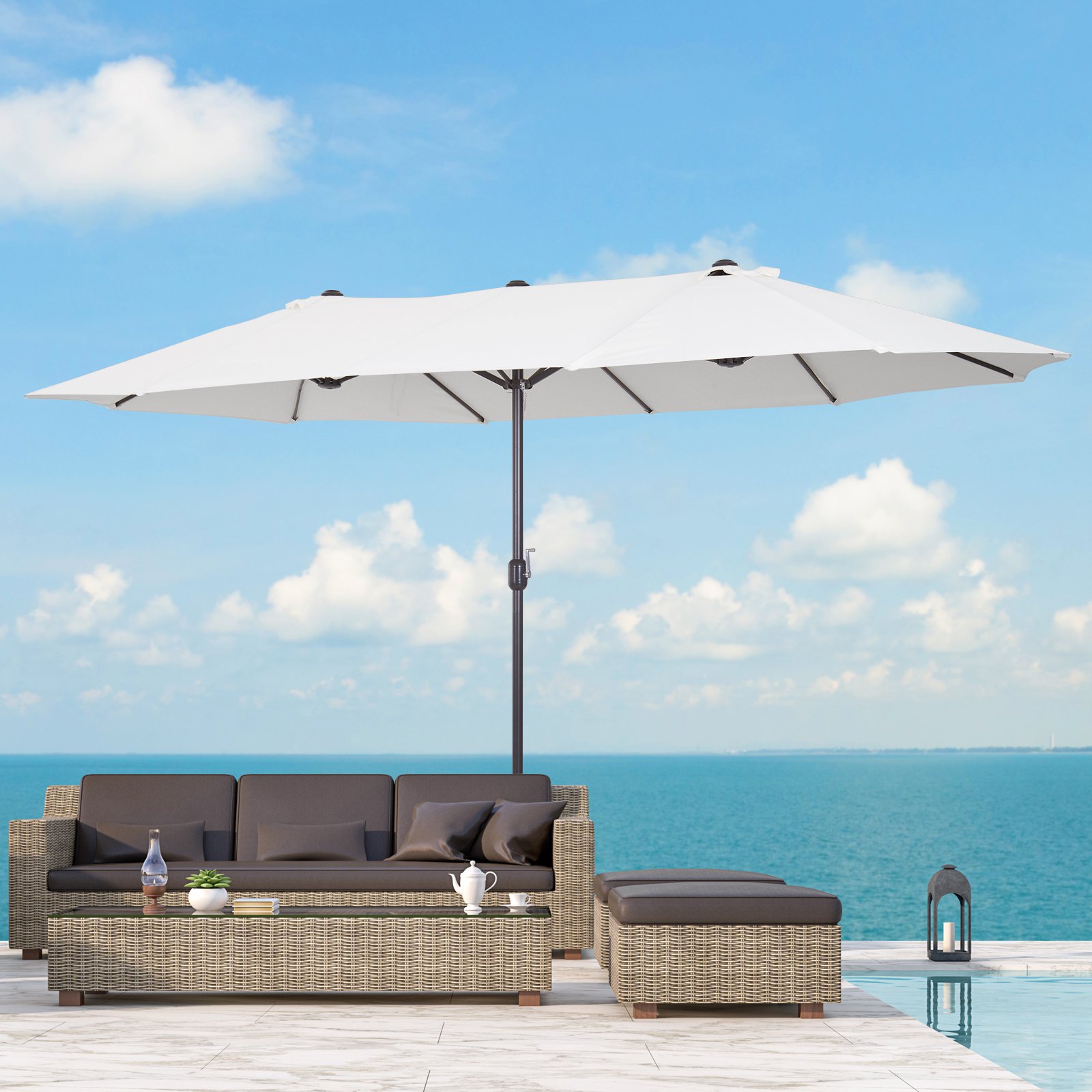 15ft Double Sided Patio Umbrella Outdoor Market Extra Large Cream White With Crank For Deck Lawn Pool_voghion.com