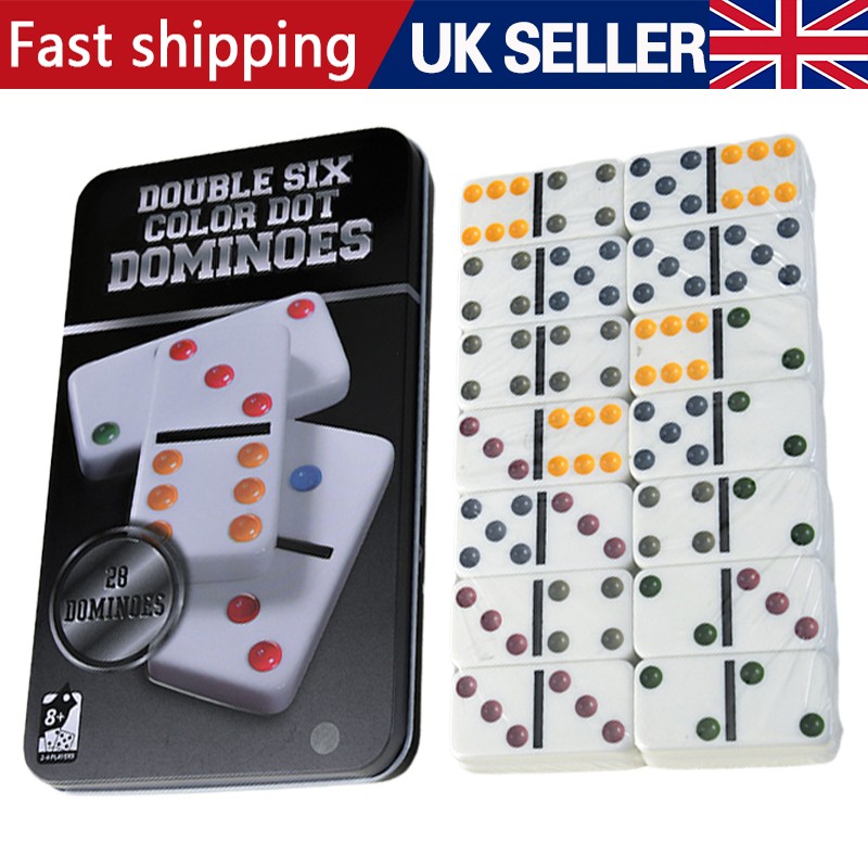 28 Double Six Colour Dot Dominoes Set In Tin - Spin Master