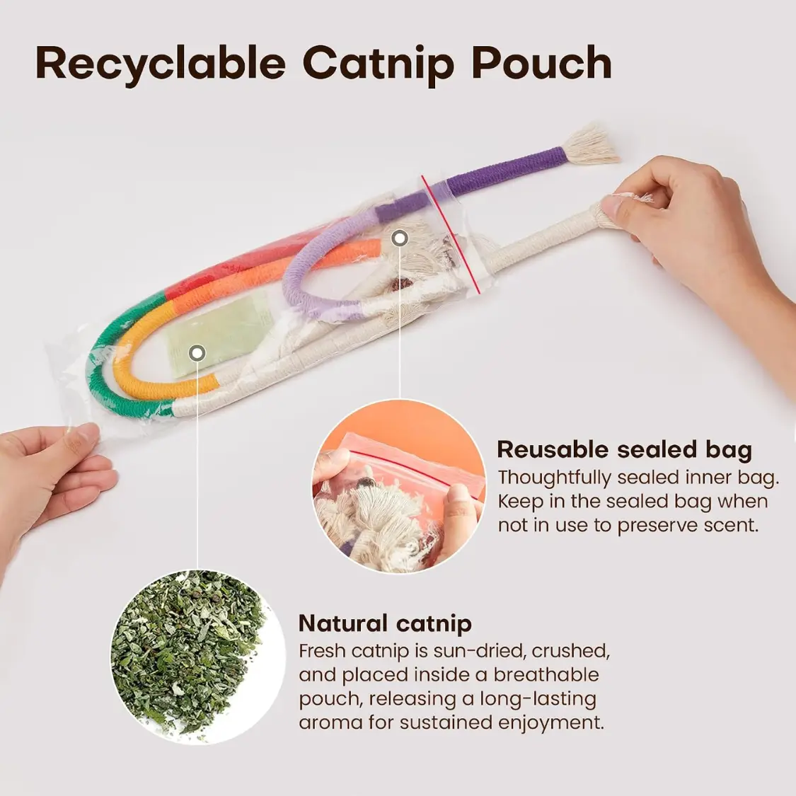 Cat Toys Chew Ropes 3Pcs With Refillable Natural Catnip