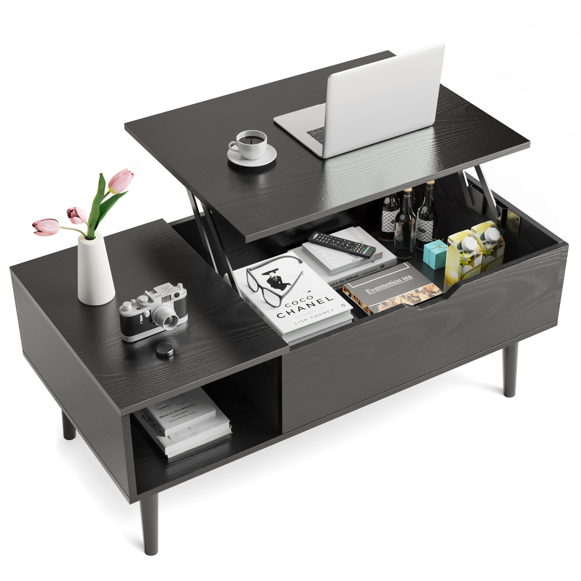 Lift Tabletop Coffee Tables For Living Room With Storage Shelf And Hidden Compartment