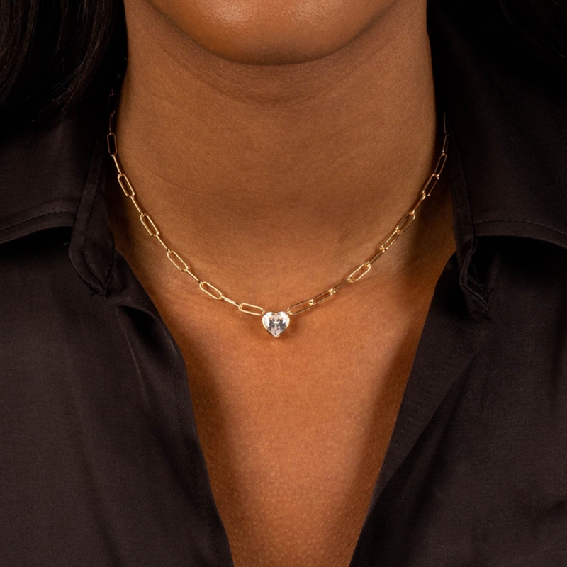 Women's S925 Sterling Silver Colorful Heart-shaped Chain Necklace