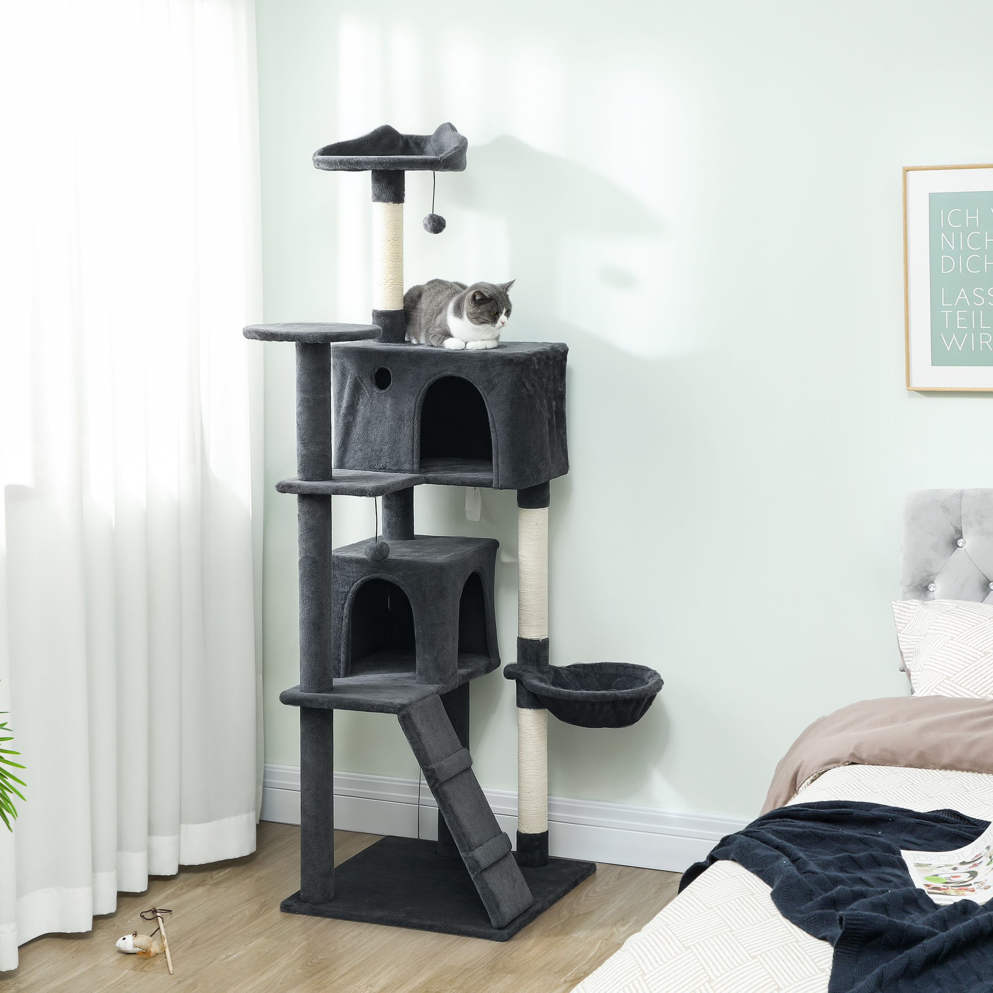 180cm Large Cat Tree Tower With Sisal Grab Post, Nest, Plush Shelter, Hammock