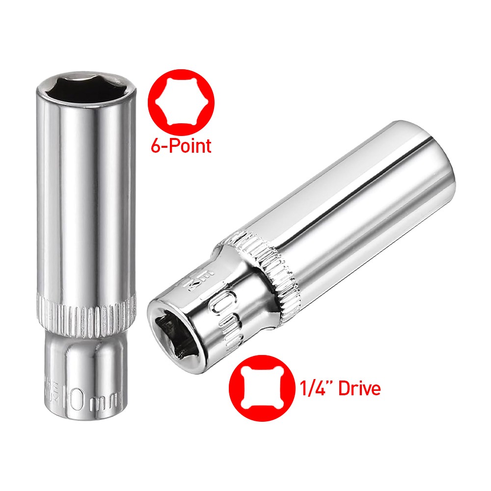 4Pc DEEP SOCKET SET CHROME PLATED METRIC 10mm GARAGE RACK HOLDER — image 2