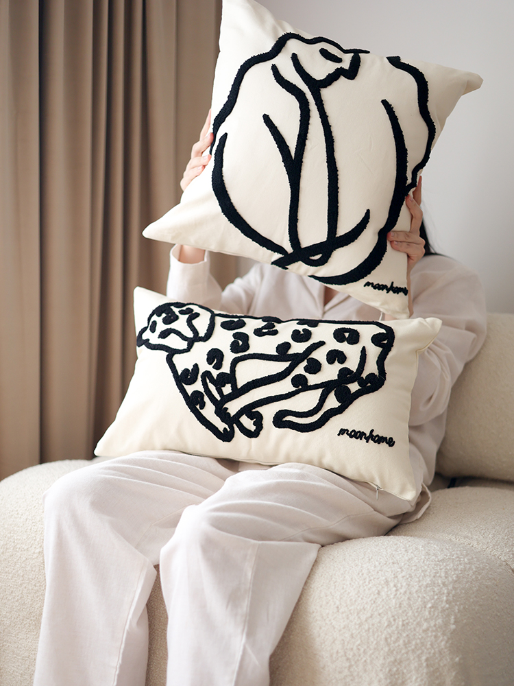 Canvas Black And White Lines Nordic Art Embroidery Pillowcase Cushion