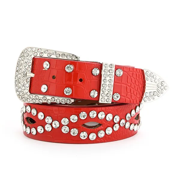 Fashionable And Versatile White Decorative Ladies Korean Jeans Wide Belt - Skeleton Coquette Red
